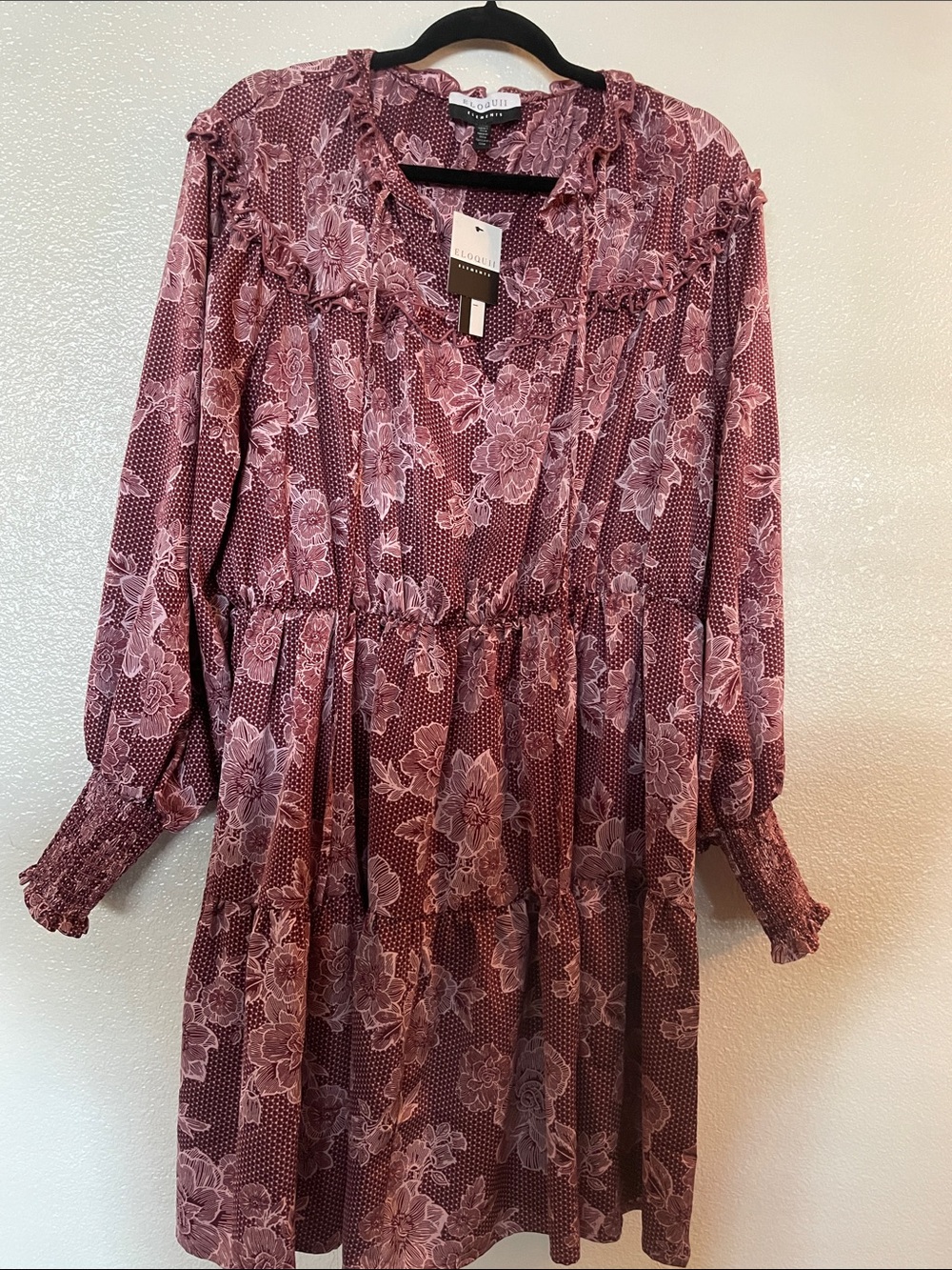 Eloquii Dusty Rose Floral Ruffle Tiered Dress